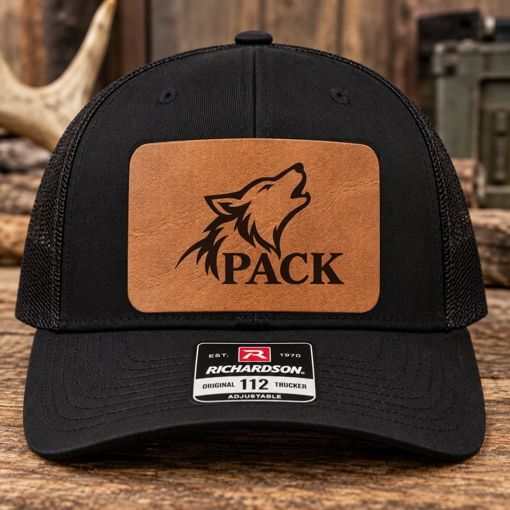 Howling Wolf Pack Leather Patch Trucker Hat Richardson 112 Snapback Hunting